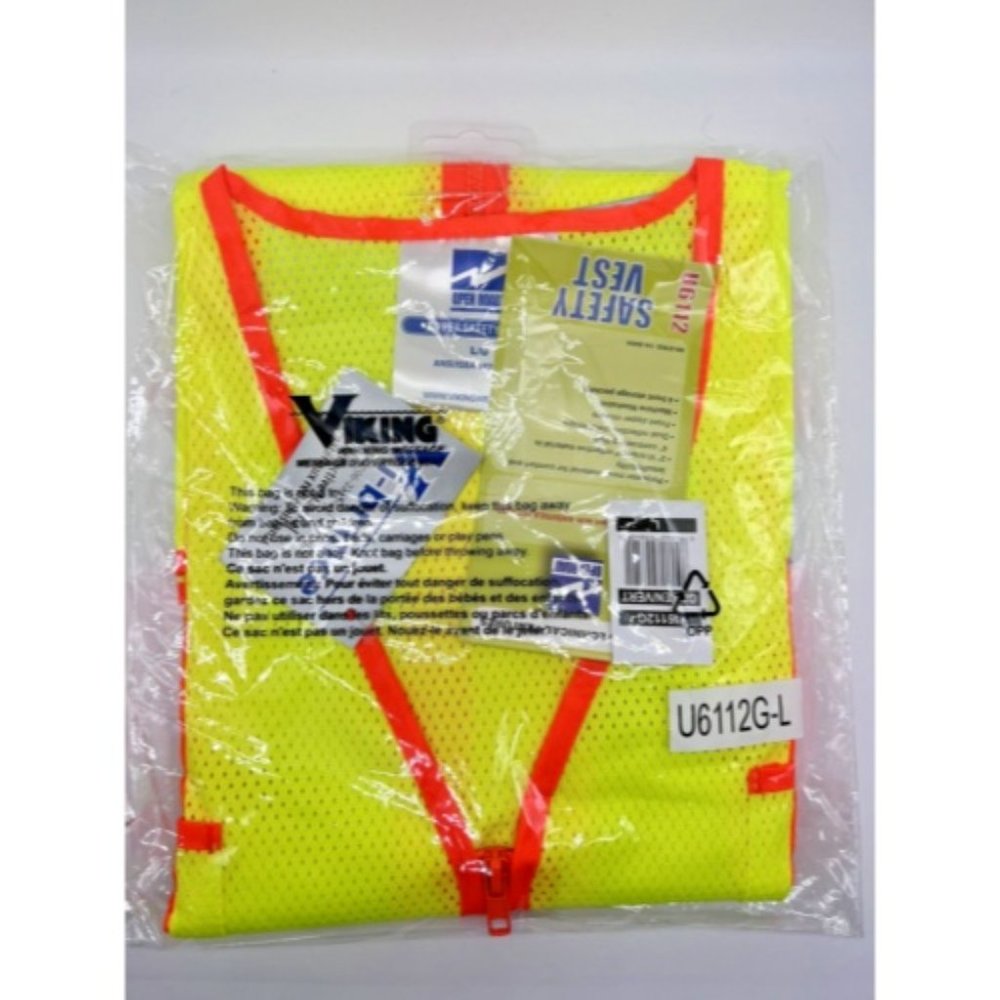 Viking U6112G-L Open  Road High Visibility Vest: Large Zipper Closure, 4 Pocket